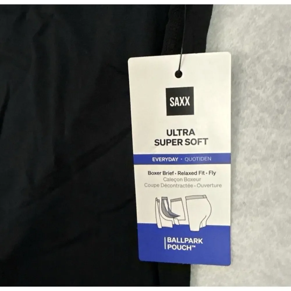 SAXX Boxer Brief Mens 3XL Black Ultra Super Soft BallPark Pouch Fly NWT